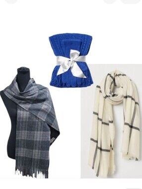 LOT Scarves Bundle (3) Cableknit Gloves Set Check H&M New Day NY&Co